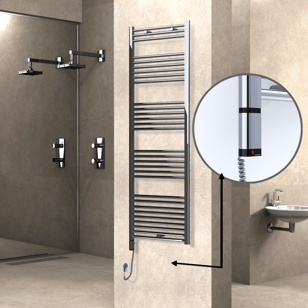 Haiti Electric Towel Warmer 600x1800 Flat Chrome (OneD On/Off ) Left 600 Watt - 1