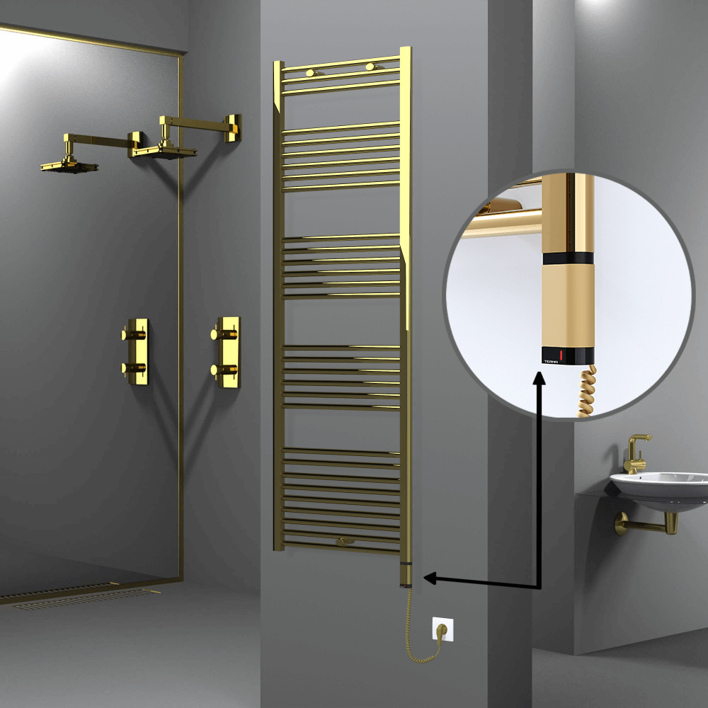 Haiti Electric Towel Warmer 600x1800 Flat Gold (OneD On/Off ) Right 600 Watt - 1