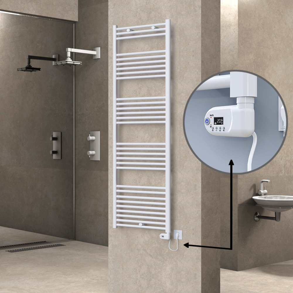 Haiti Electric Towel Warmer 600x1800 Flat White Gloss (Thesis Thermostat) 900 Watt - 1