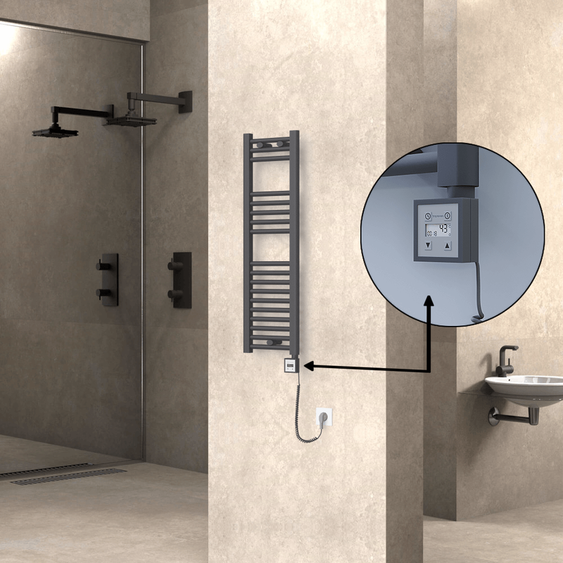 Haiti Electric Towel Warmer 300x1000 Flat Anthracite Textured (KTX3 Thermostat) 300 Watt Spiral Cable