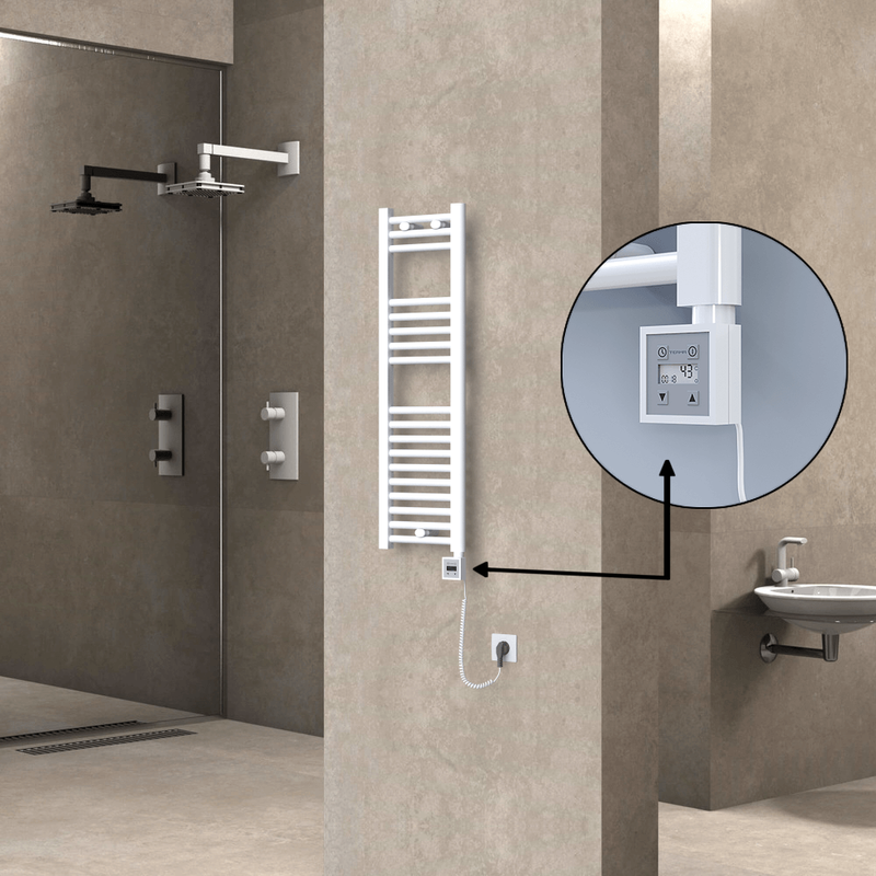 Haiti Electric Towel Warmer 300x1000 Flat White Gloss (KTX3 Thermostat) 300 Watt Spiral Cable