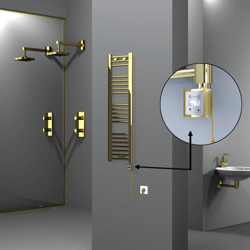 Haiti Electric Towel Warmer 300x1100 Flat Gold (KTX3 Thermostat) 200 Watt Spiral Cable