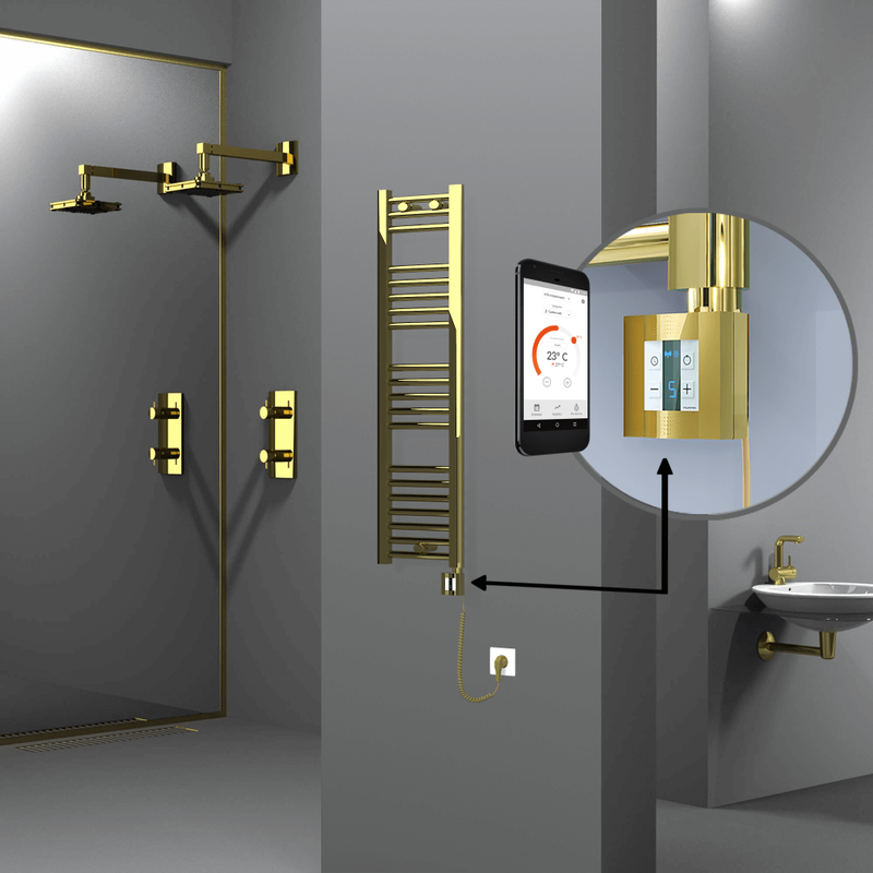 Haiti Electric Towel Warmer 300x1100 Flat Gold (KTX4 Thermostat) 200 Watt Spiral Cable