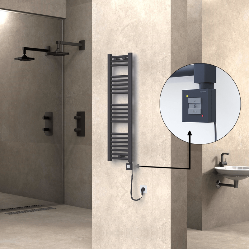 Haiti Electric Towel Warmer 300x1100 Flat Anthracite Textured (KTX1 Thermostat) 300 Watt Spiral Cable