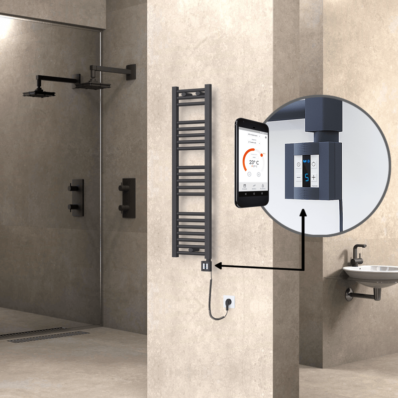 Haiti Electric Towel Warmer 300x1100 Flat Anthracite Textured (KTX4 Thermostat) 300 Watt Spiral Cable