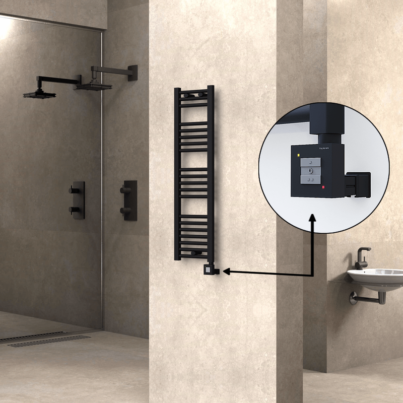 Haiti Electric Towel Warmer 300x1100 Flat Black Matt (KTX1 Thermostat) 300 Watt