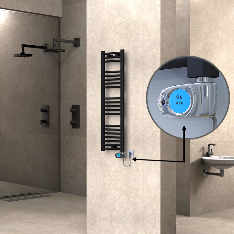 Haiti Sèche Serviettes Electrique 300x1100 Noir mat (Thermostat Musa) 300 Watt
