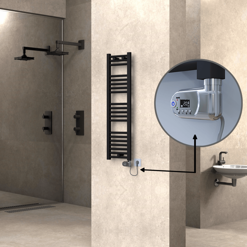 Haiti Electric Towel Warmer 300x1100 Flat Black Matt (Thesis Thermostat) 300 Watt