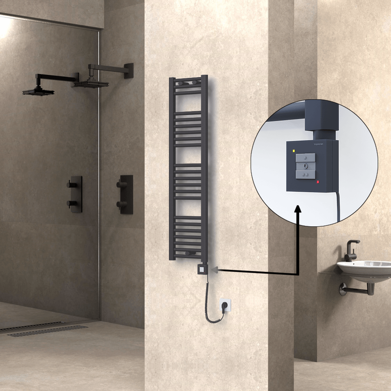 Haiti Electric Towel Warmer 300x1200 Flat Anthracite Textured (KTX1 Thermostat) 300 Watt Spiral Cable