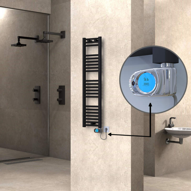 Haiti Sèche Serviettes Electrique 300x1200 Noir mat (Thermostat Musa) 300 Watt