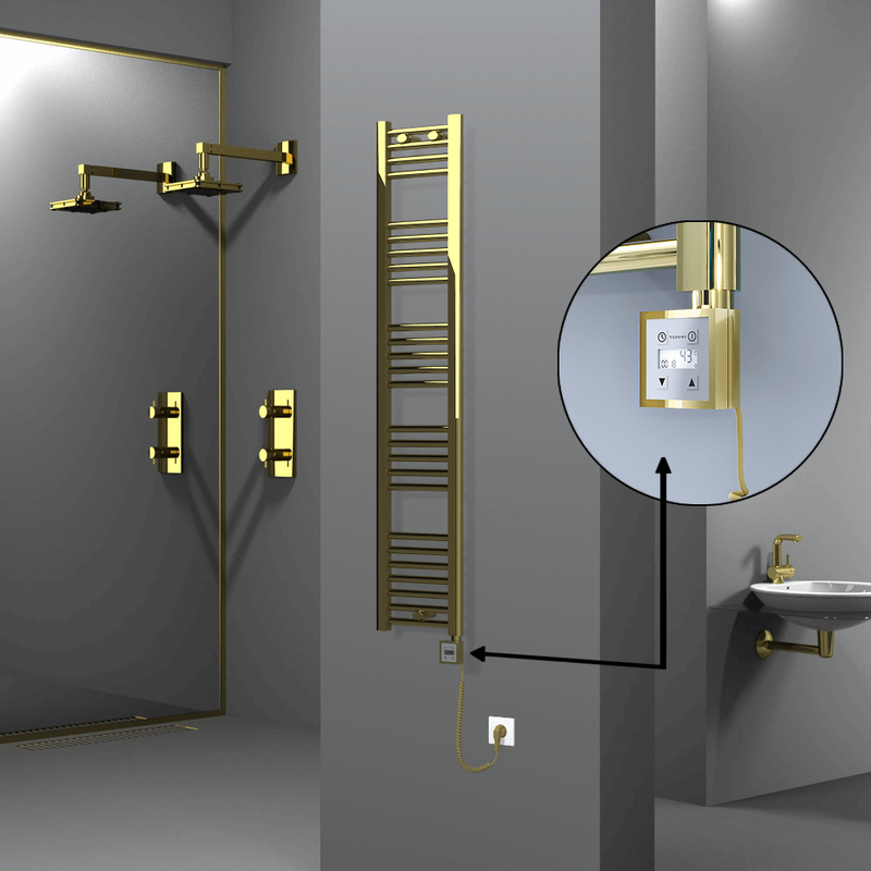 Haiti Electric Towel Warmer 300x1500 Flat Gold (KTX3 Thermostat) 300 Watt Spiral Cable