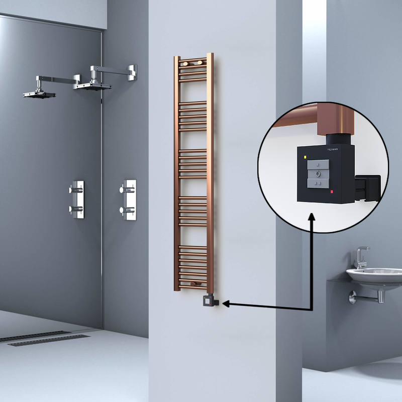 Haiti Electric Towel Warmer 300x1500 Flat Antique Copper Gloss (KTX1 Thermostat) 300 Watt