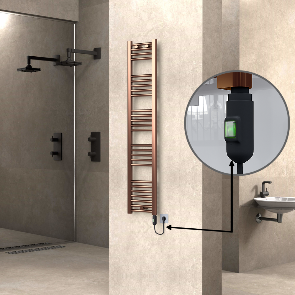 Haiti Electric Towel Warmer 300x1500 Flat Antique Copper Gloss (On/Off Button) 300 Watt - 1