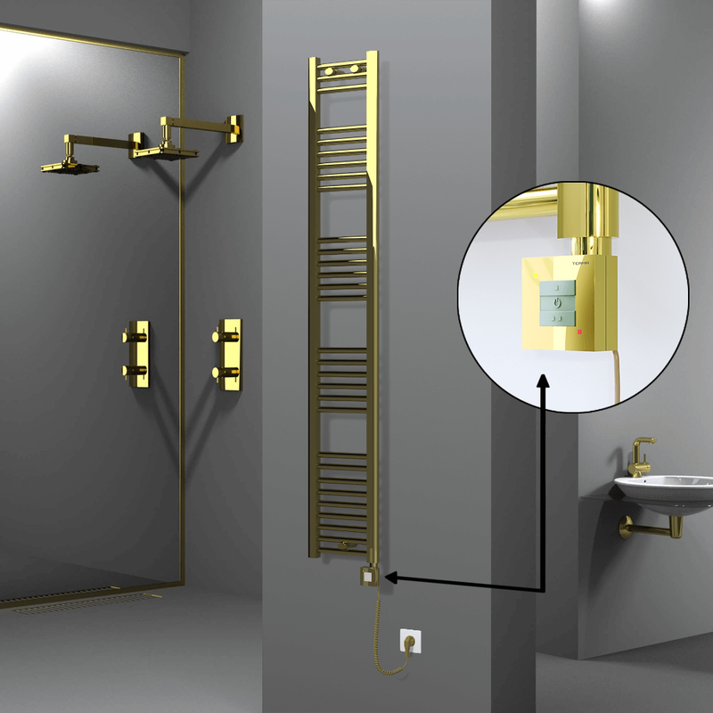 Haiti Electric Towel Warmer 300x1800 Flat Gold (KTX1 Thermostat) 300 Watt Spiral Cable