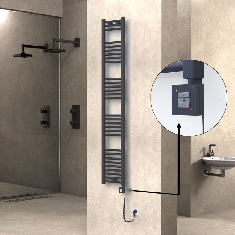 Haiti Electric Towel Warmer 300x1800 Flat Anthracite Textured (KTX1 Thermostat) 600 Watt Spiral Cable
