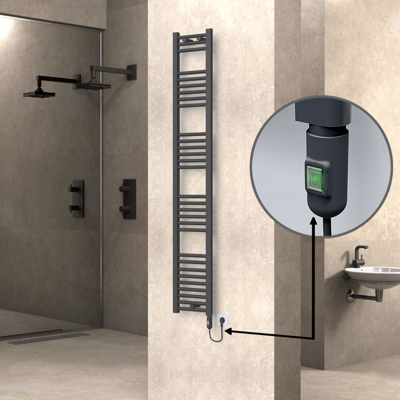 Haiti Electric Towel Warmer 300x1800 Flat Anthracite Textured (On/Off Button) 600 Watt