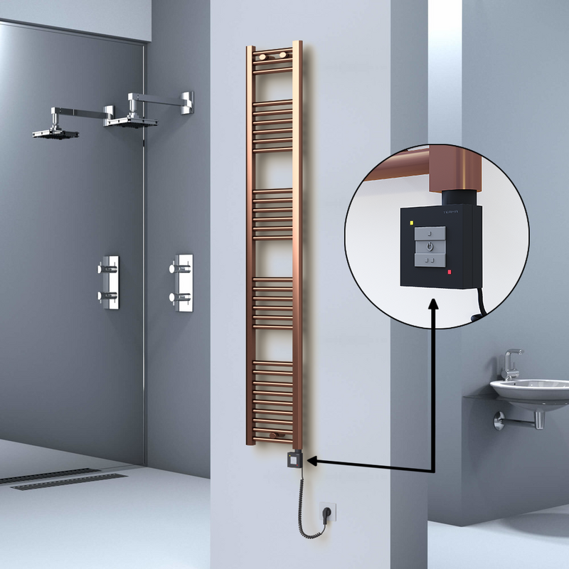 Haiti Electric Towel Warmer 300x1800 Flat Antique Copper Gloss (KTX1 Thermostat) 300 Watt Spiral Cable
