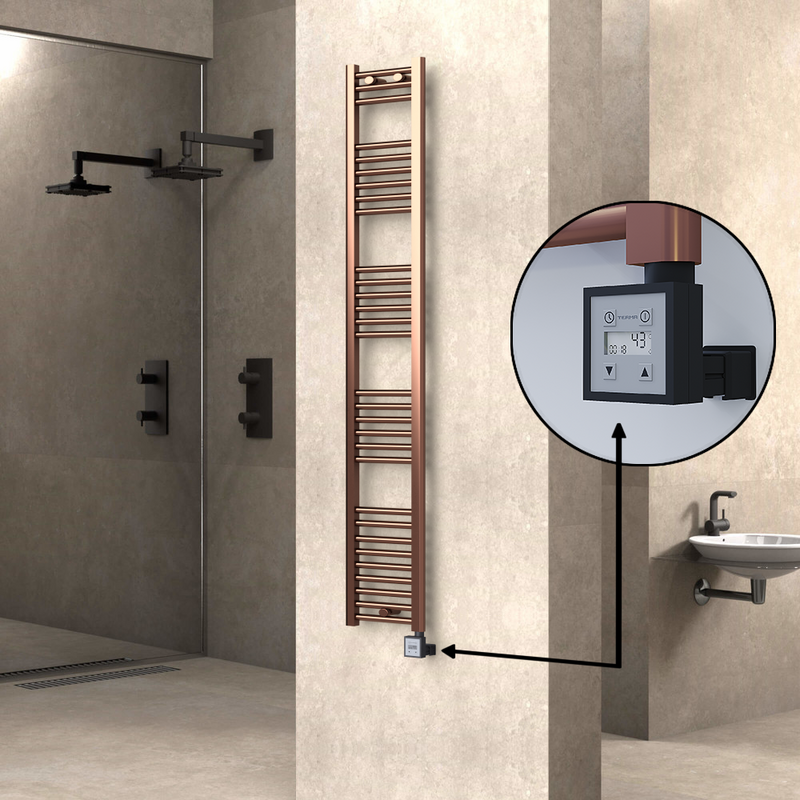 Haiti Electric Towel Warmer 300x1800 Flat Antique Copper Gloss (KTX3 Thermostat) 300 Watt