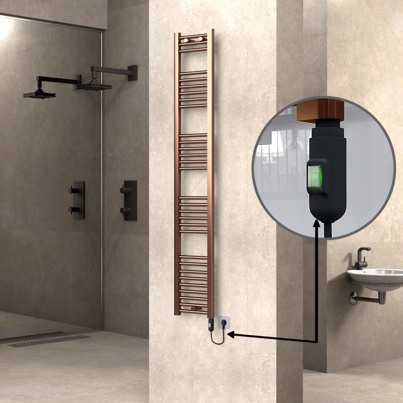 Haiti Electric Towel Warmer 300x1800 Flat Antique Copper Gloss (On/Off Button) 300 Watt