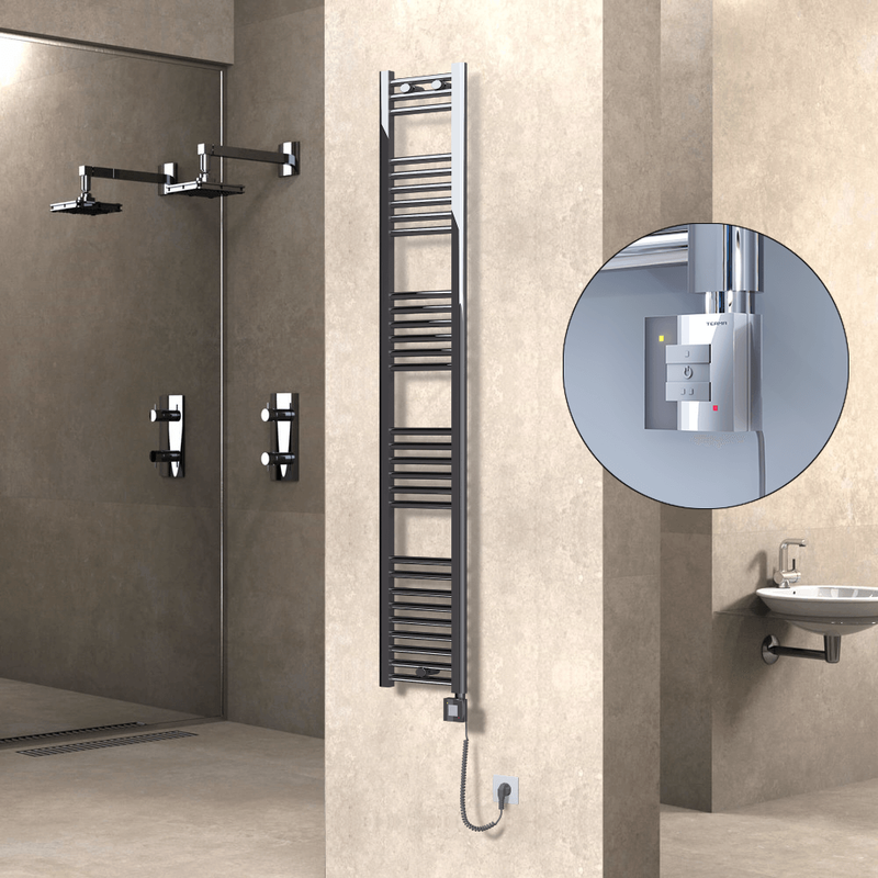 Haiti Electric Towel Warmer 300x1800 Flat Chrome (KTX1 Thermostat) 300 Watt Spiral Cable