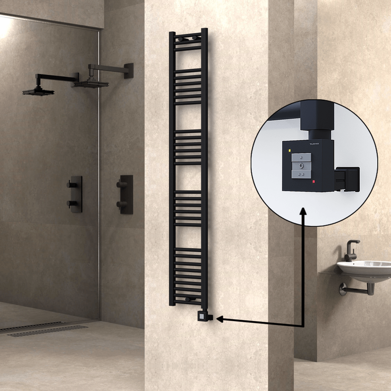 Haiti Electric Towel Warmer 300x1800 Flat Black Matt (KTX1 Thermostat) 600 Watt