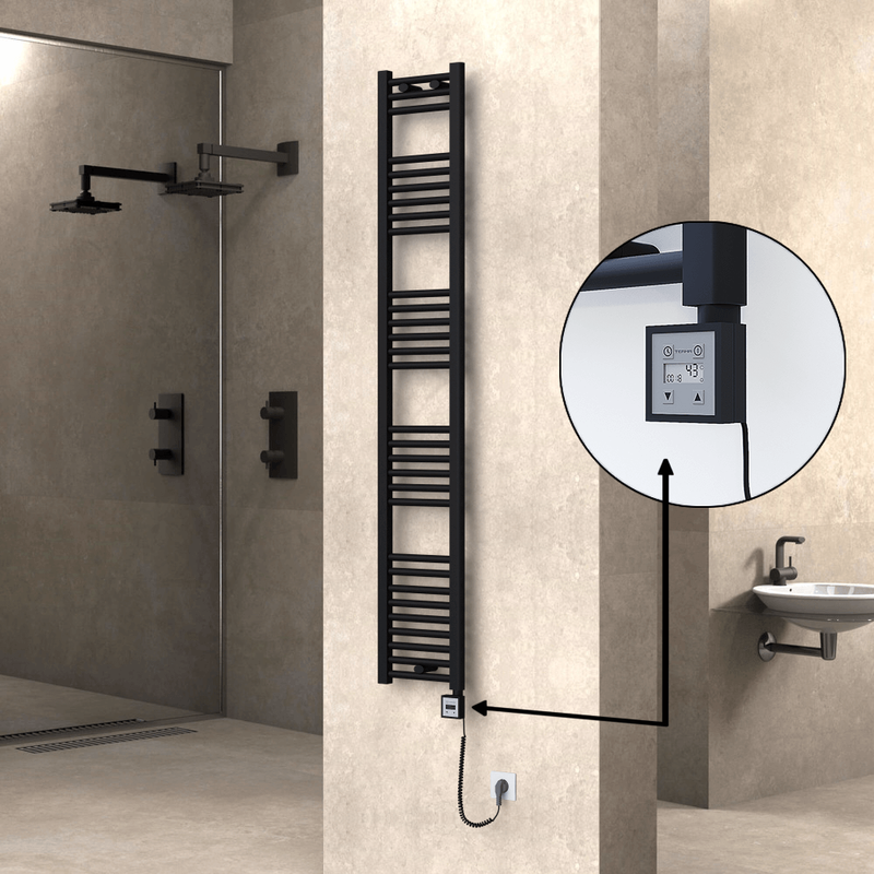 Haiti Sèche Serviettes Electrique 300x1800 Noir mat Ktx3 600 Watt Câble en spirale