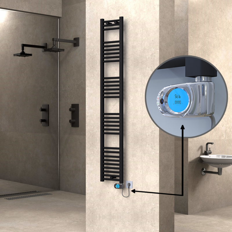 Haiti Electric Towel Warmer 300x1800 Flat Black Matt (Musa Thermostat) 600 Watt