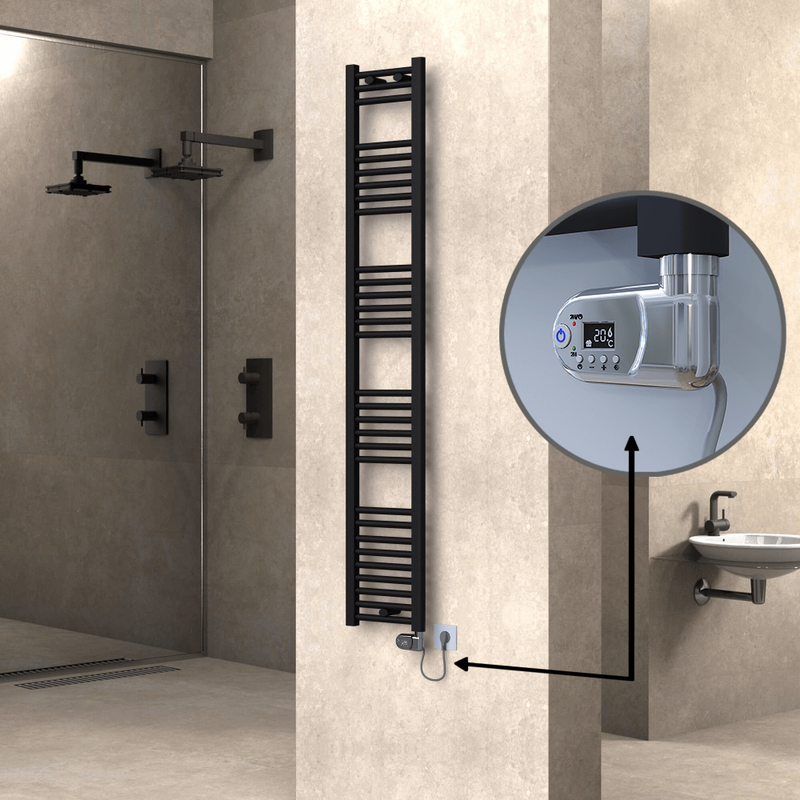 Haiti Electric Towel Warmer 300x1800 Flat Black Matt (Thesis Thermostat) 600 Watt