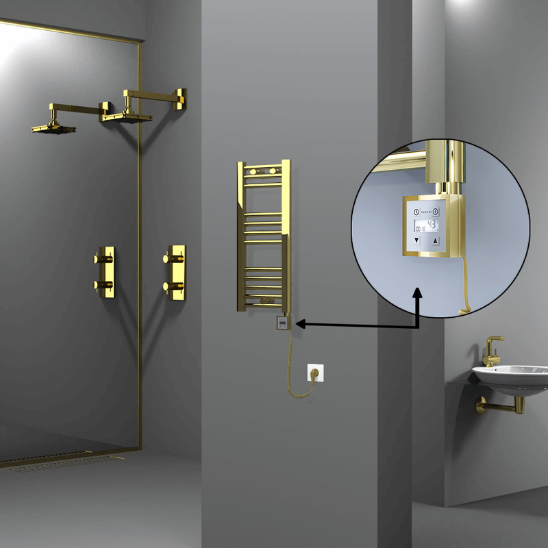 Haiti Electric Towel Warmer 300x700 Flat Gold (KTX3 Thermostat) 200 Watt Spiral Cable