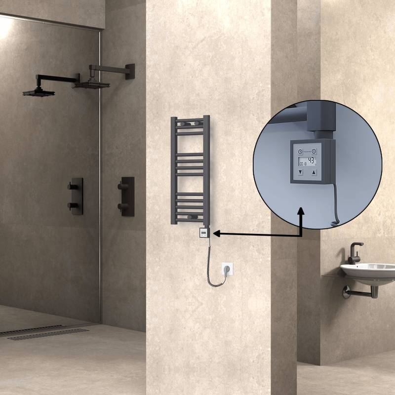 Haiti Electric Towel Warmer 300x700 Flat Anthracite Textured (KTX3 Thermostat) 200 Watt Spiral Cable