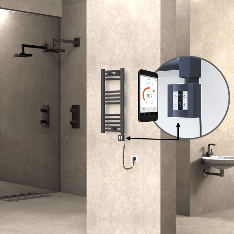 Haiti Electric Towel Warmer 300x700 Flat Anthracite Textured (KTX4 Thermostat) 200 Watt Spiral Cable