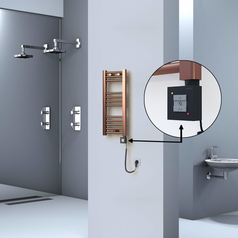 Haiti Electric Towel Warmer 300x700 Flat Antique Copper Gloss (KTX1 Thermostat) 200 Watt Spiral Cable