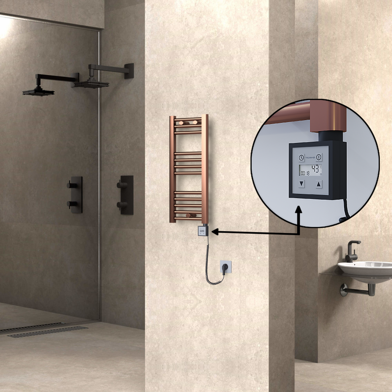 Haiti Electric Towel Warmer 300x700 Flat Antique Copper Gloss (KTX3 Thermostat) 200 Watt Spiral Cable