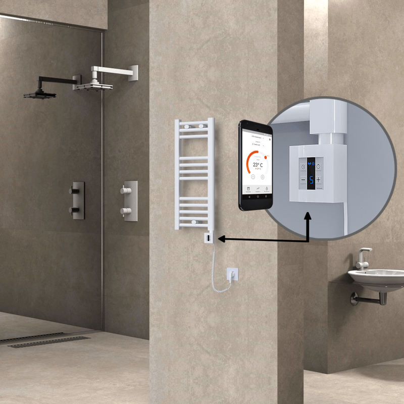 Haiti Electric Towel Warmer 300x700 Flat White Gloss (KTX4 Thermostat) 200 Watt Spiral Cable