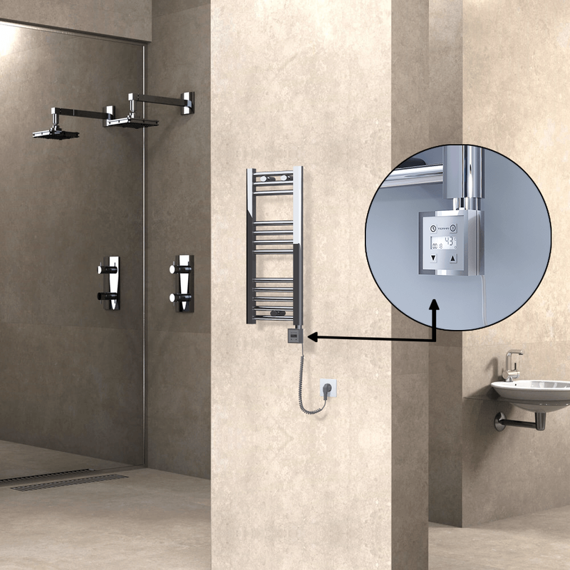 Haiti Electric Towel Warmer 300x700 Flat Chrome (KTX3 Thermostat) 200 Watt Spiral Cable