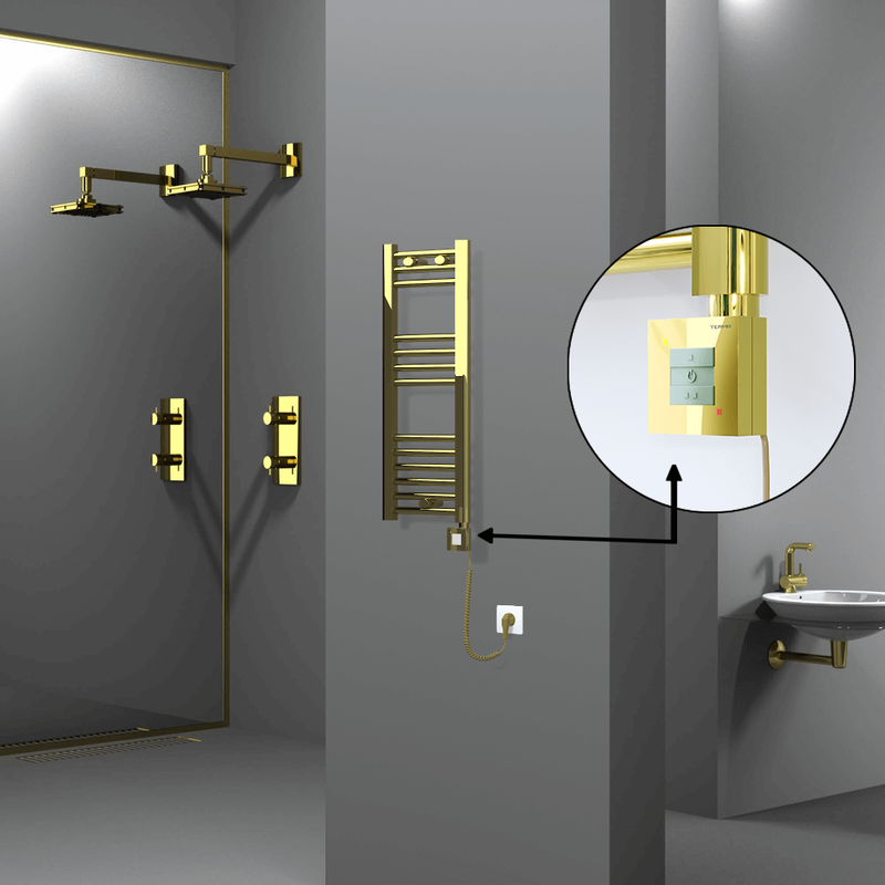Haiti Electric Towel Warmer 300x800 Flat Gold  (KTX1 Thermostat) 200 Watt Spiral Cable