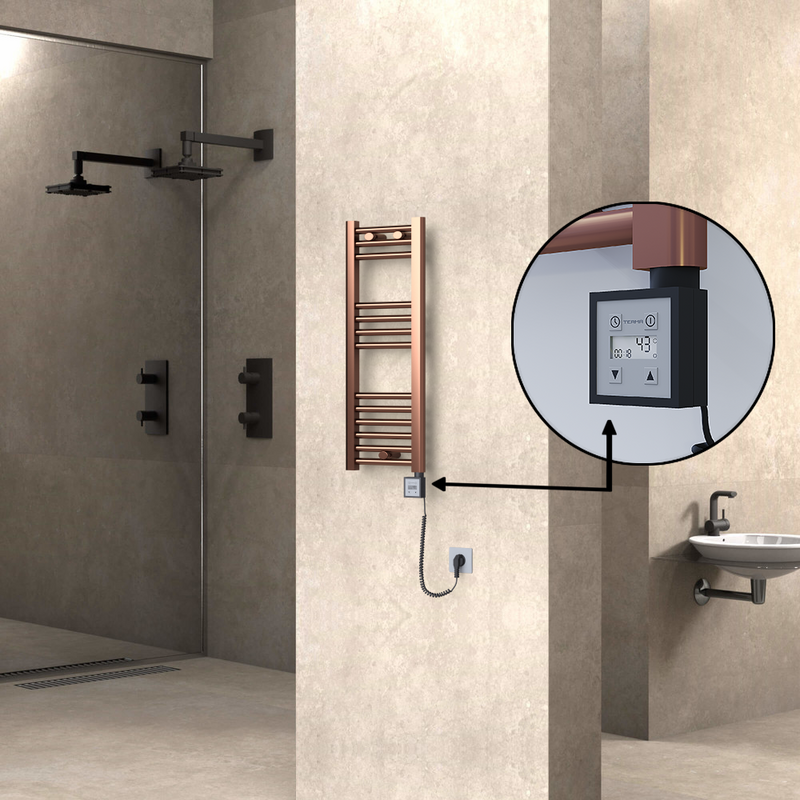 Haiti Electric Towel Warmer 300x800 Flat Antique Copper Gloss (KTX3 Thermostat) 200 Watt Spiral Cable