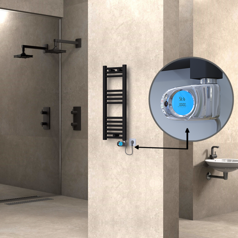Haiti Electric Towel Warmer 300x800 Flat Black Matt (Musa Thermostat) 200 Watt