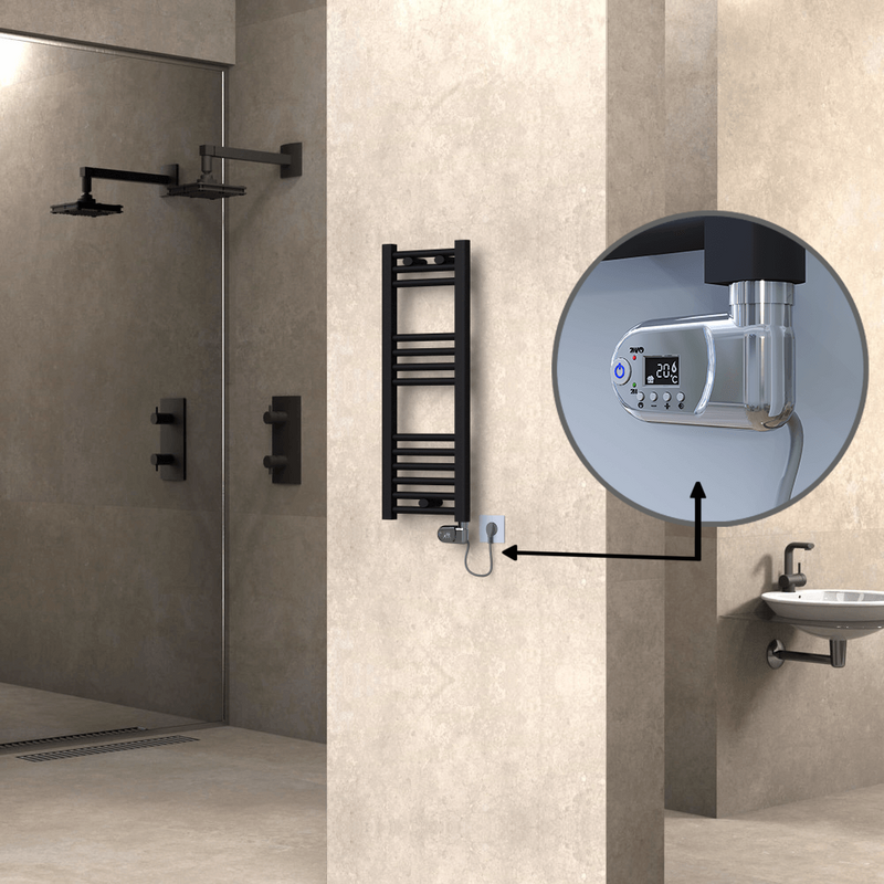 Haiti Electric Towel Warmer 300x800 Flat Black Matt (Thesis Thermostat) 200 Watt