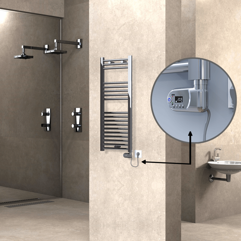 Haiti Electric Towel Warmer 400x1000 Flat Chrome  (Thesis Thermostat) 200 Watt