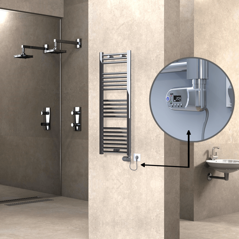 Haiti Electric Towel Warmer 400x1100 Flat Chrome  (Thesis Thermostat) 300 Watt