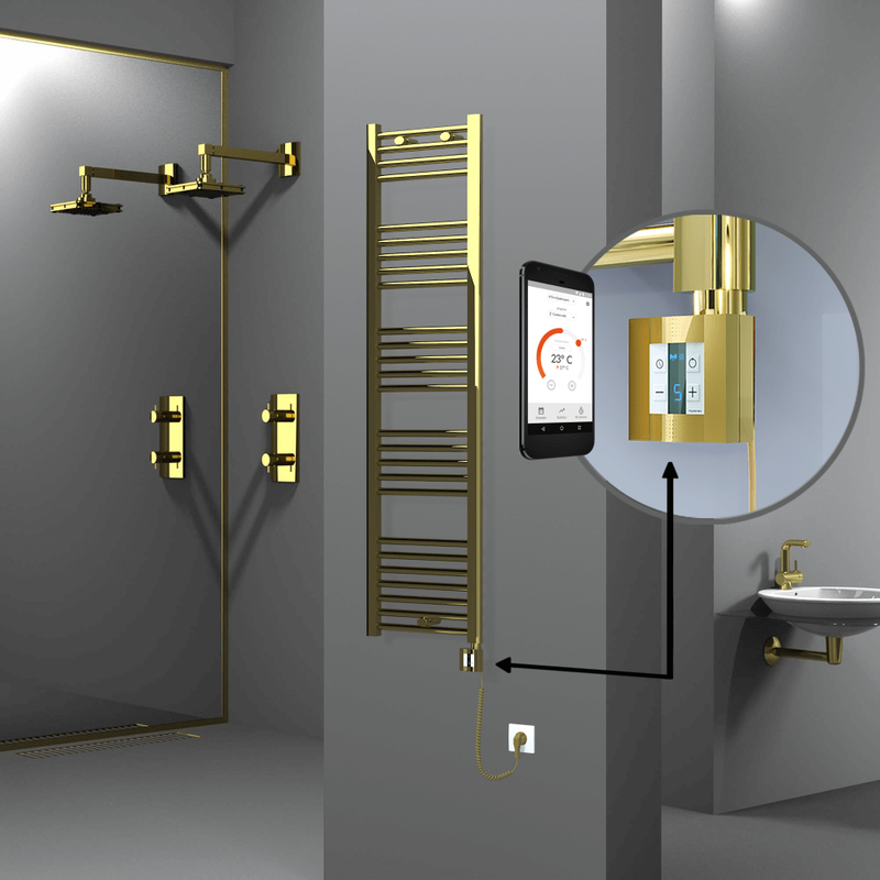 Haiti Electric Towel Warmer 400x1500 Flat Gold (KTX4 Thermostat) 300 Watt Spiral Cable