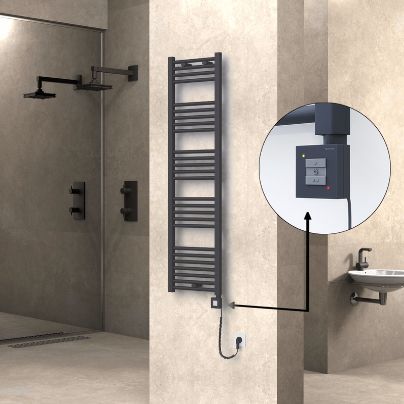 Haiti Electric Towel Warmer 400x1500 Flat Anthracite Textured (KTX1 Thermostat) 600 Watt Spiral Cable