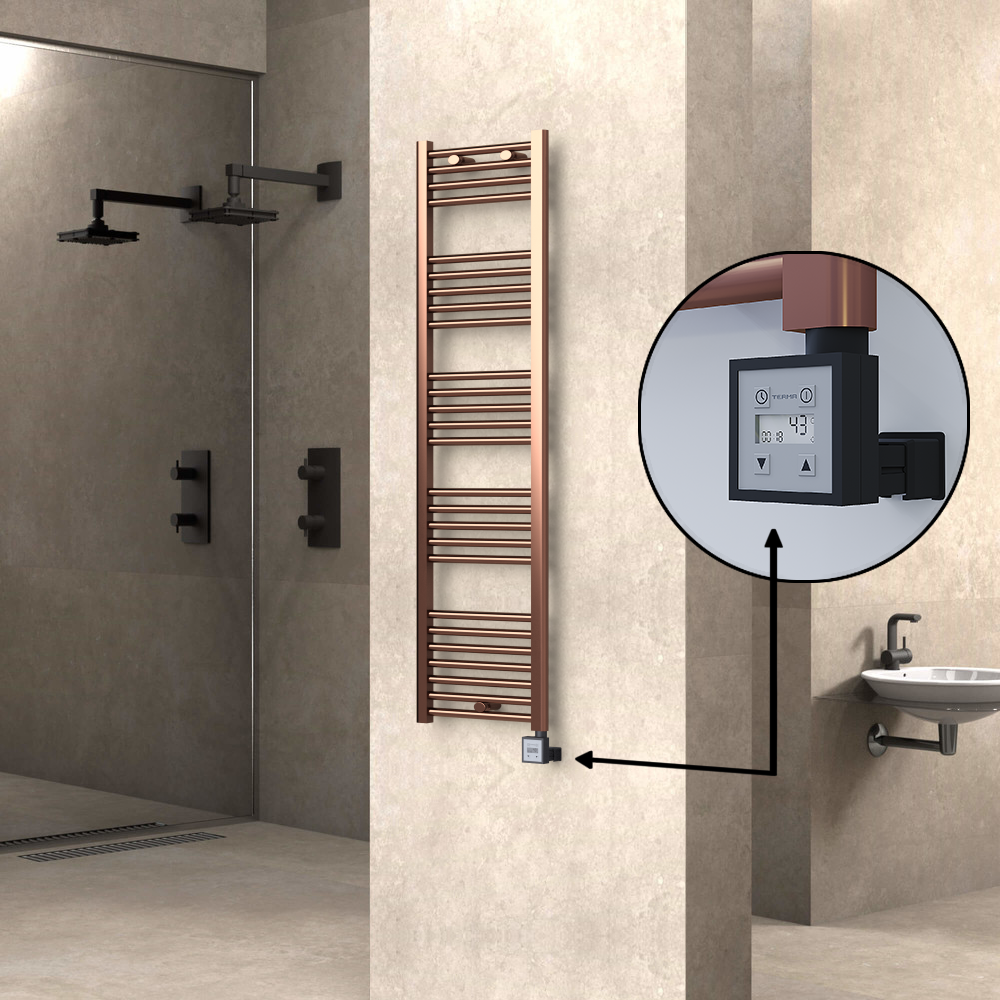Haiti Electric Towel Warmer 400x1500 Flat Antique Copper Gloss (KTX3 Thermostat) 300 Watt - 1