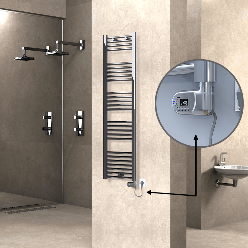 Haiti Electric Towel Warmer 400x1500 Flat Chrome  (Thesis Thermostat) 300 Watt