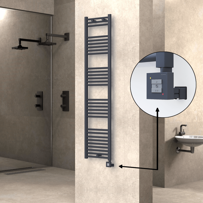 Haiti Electric Towel Warmer 400x1800 Flat Anthracite Textured (KTX1 Thermostat) 600 Watt