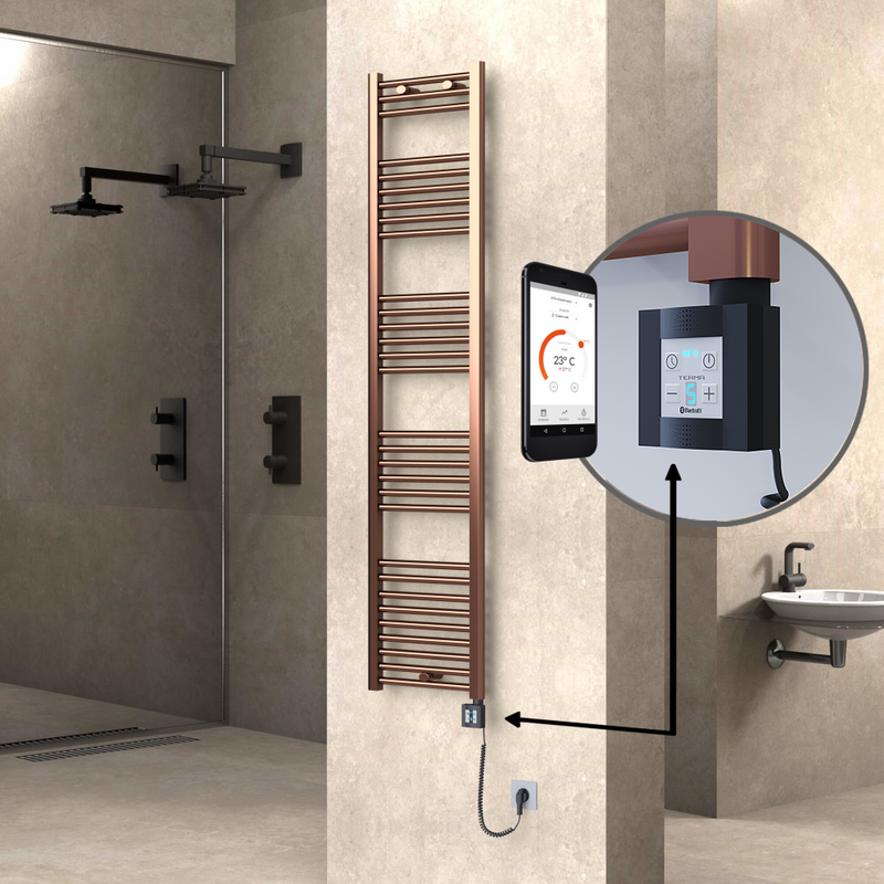 Haiti Electric Towel Warmer 400x1800 Flat Antique Copper Gloss (KTX4 Thermostat) 300 Watt Spiral Cable