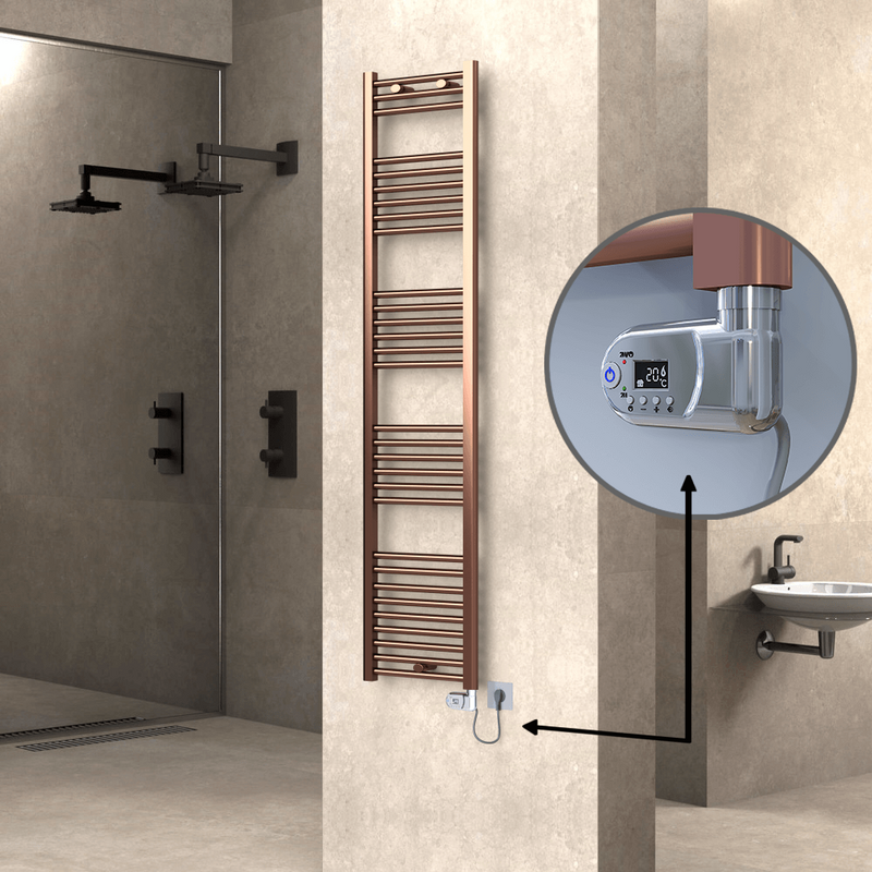 Haiti Electric Towel Warmer 400x1800 Flat Antique Copper Gloss (Thesis Thermostat) 300 Watt