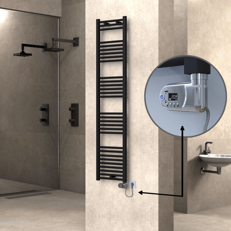 Haiti Sèche Serviettes Electrique 400x1800 Noir mat (Thermostat Thesis) 600 Watt