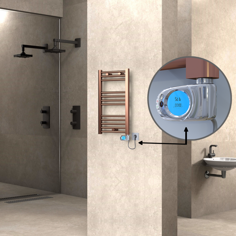 Haiti Electric Towel Warmer 400x700 Flat Antique Copper Gloss (Musa Thermostat) 200 Watt